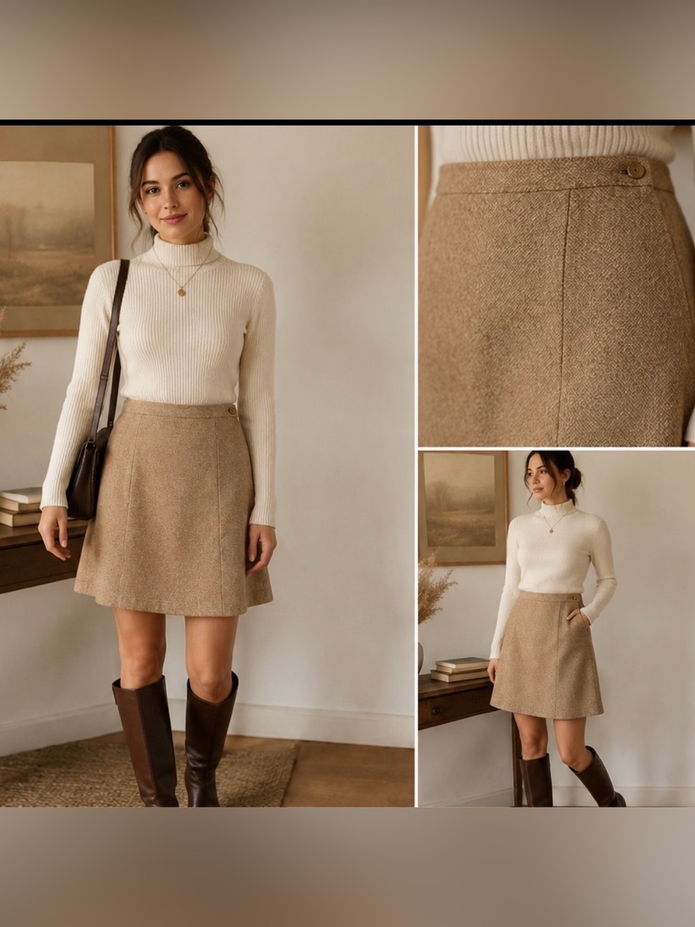 Cotswold Collections Wool English Country Camel Tweed A-Line Skirt - NWT - Sz 14